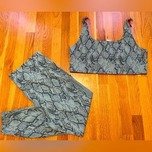Fabletics Green Snake Print Sports Bra and Leggings Set